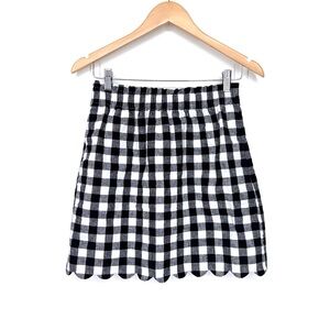 J. Crew Black & White Gingham Plaid Linen Cotton Pull On Mini Skirt Size 2